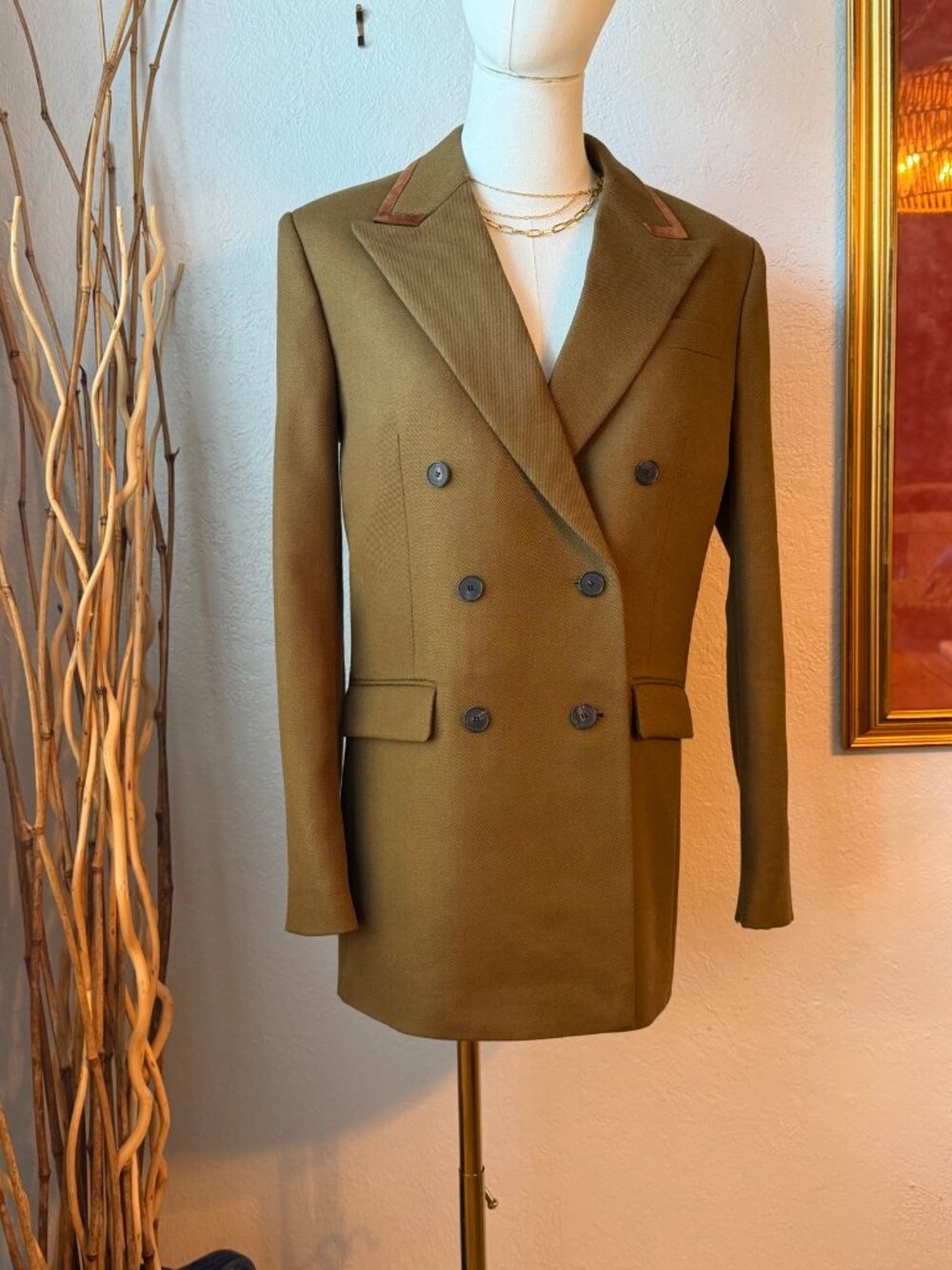 NWT The Kooples Khaki Wool Double Breasted Blazer EU 36 US 6